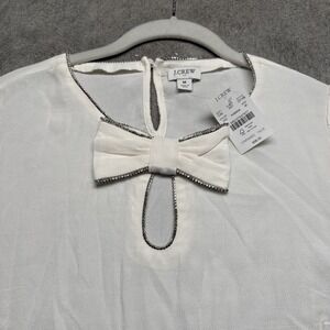 J.Crew Silver Embellished Keyhole Bow Top Women's Medium Holiday Party Blouse‎